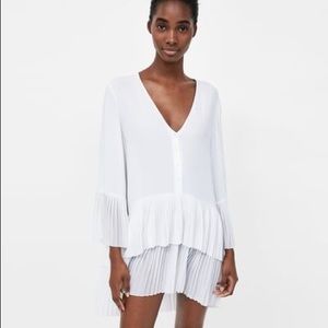 Zara white pleated dress